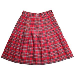 Vintage Red Plaid Gingham Preppy Pleated Schoolgirl Skirt